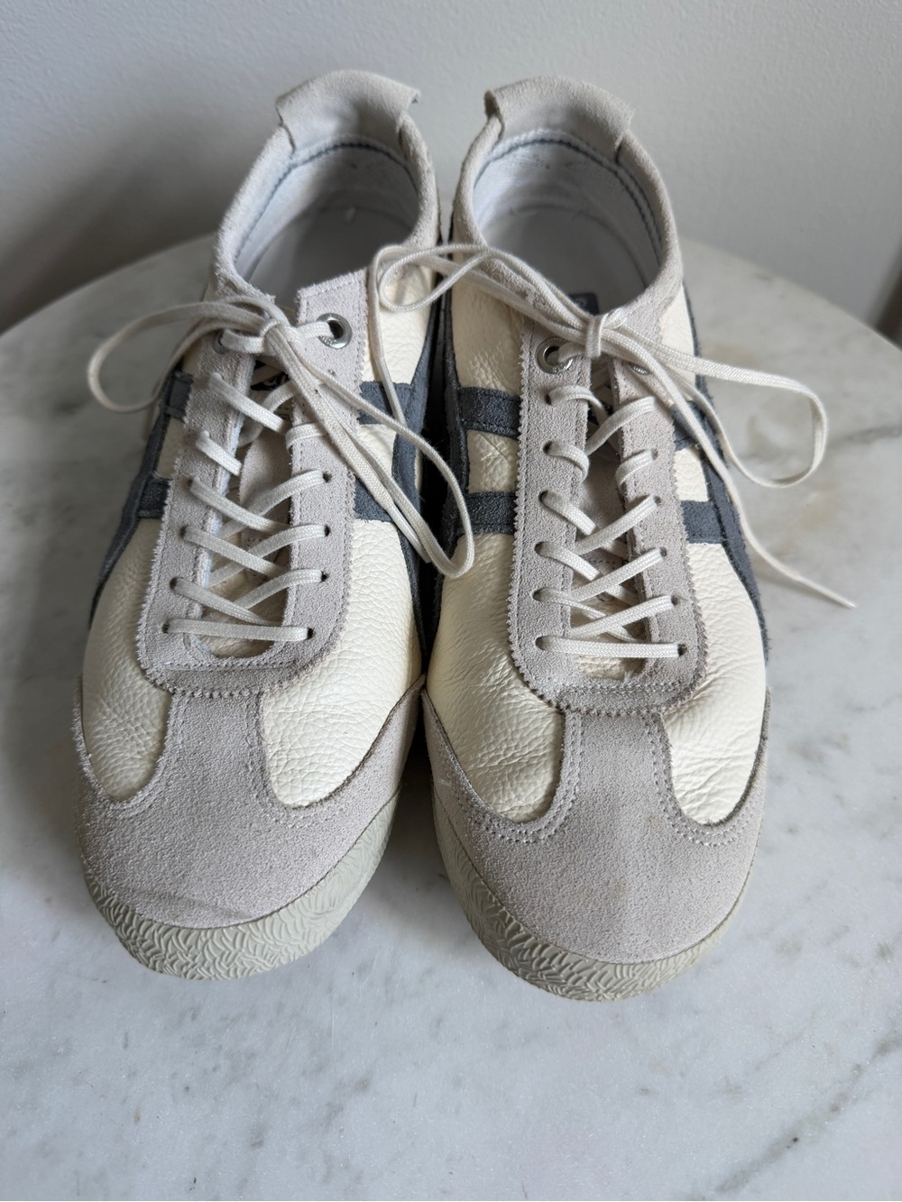 Onitsuka Tiger by Asics Cream & Gray/Blue Low-Top Lace-Up Sneakers